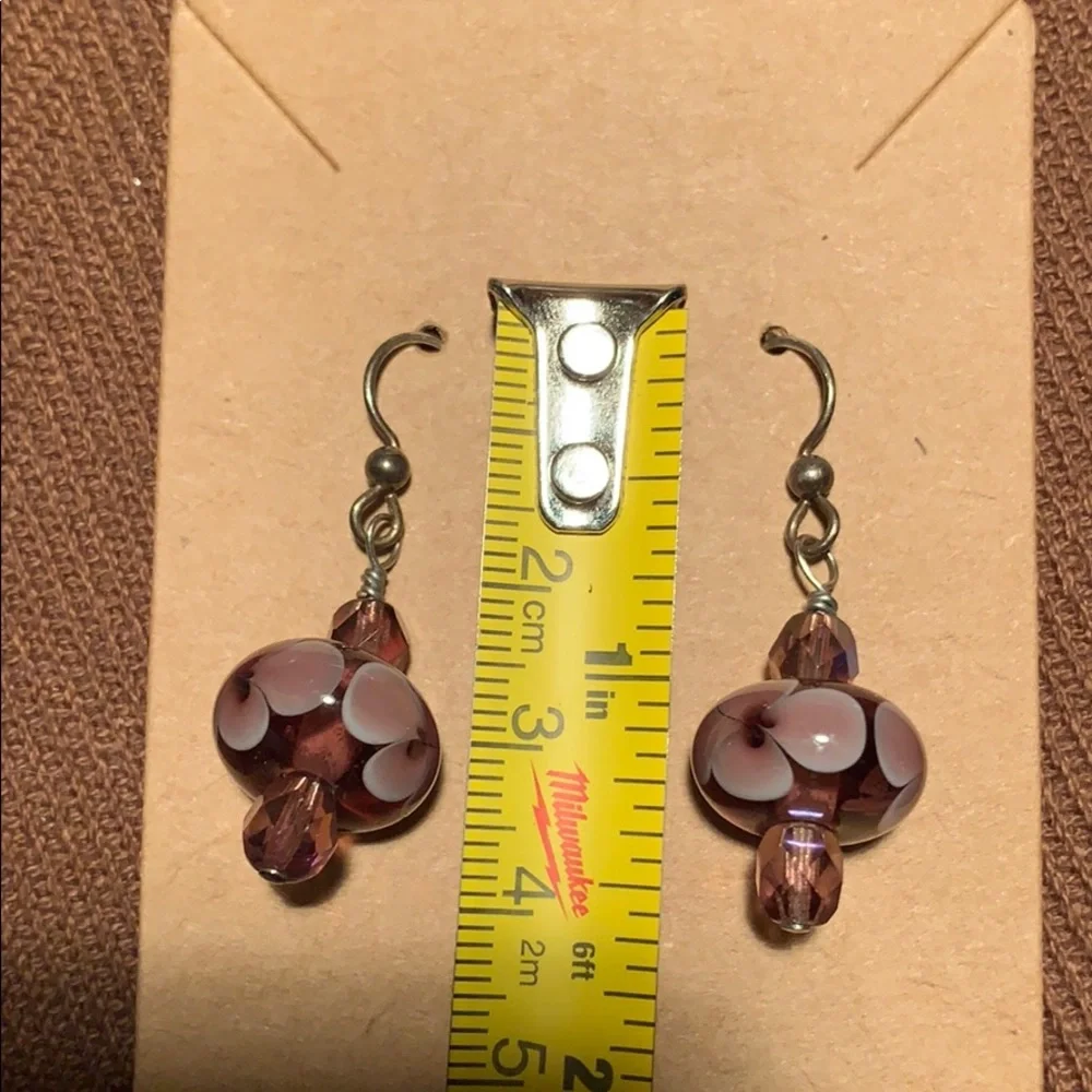 Murano glass flower sparkly beads earrings - Picture 5 of 7